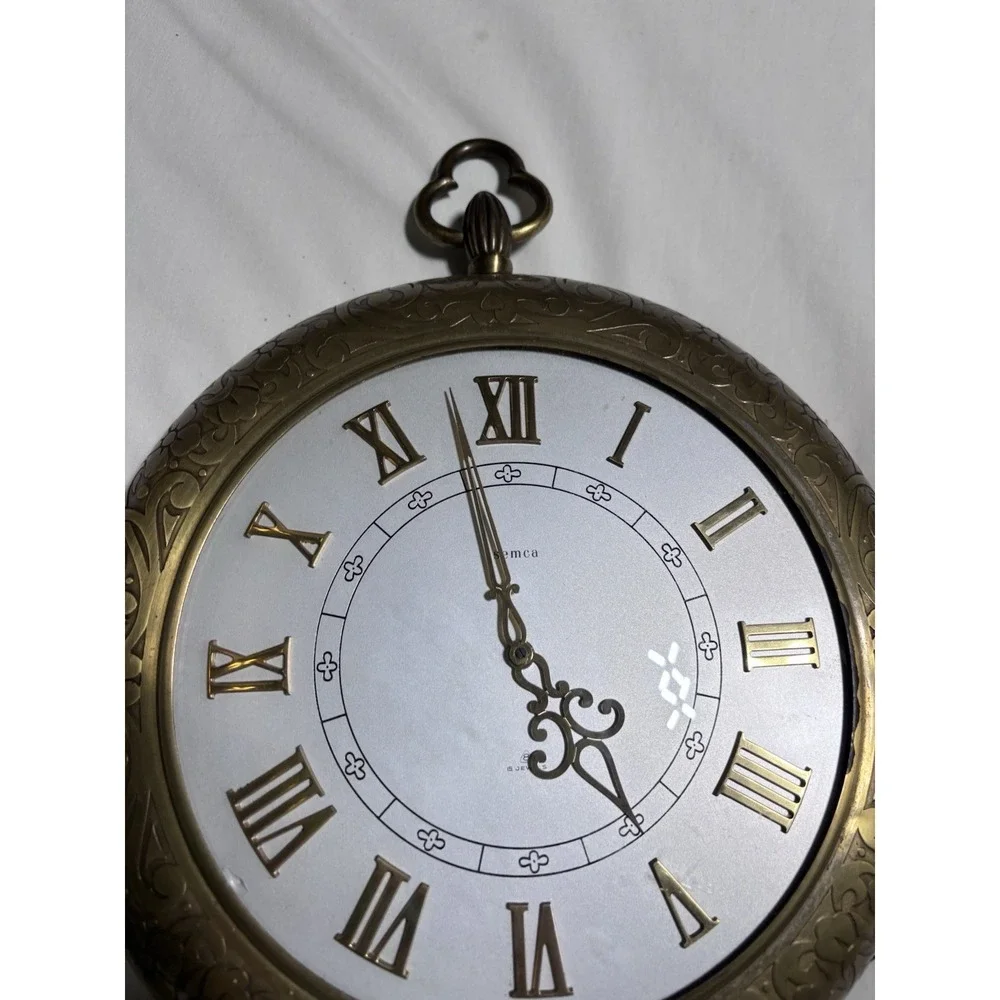 Semca 8 Day Swiss Mid Century Brass Pocket Watch Wall Clock *Working Condition*